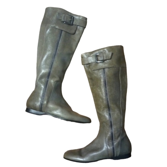 ENZO ANGIOLINI ZAYRA Tall Green Distressed Leather Riding Boots Women's size 7 M - Picture 1 of 11